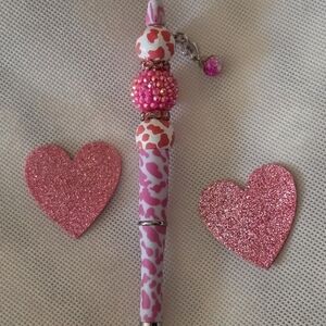 Pink Leopard Print Pen with Dangling Charm